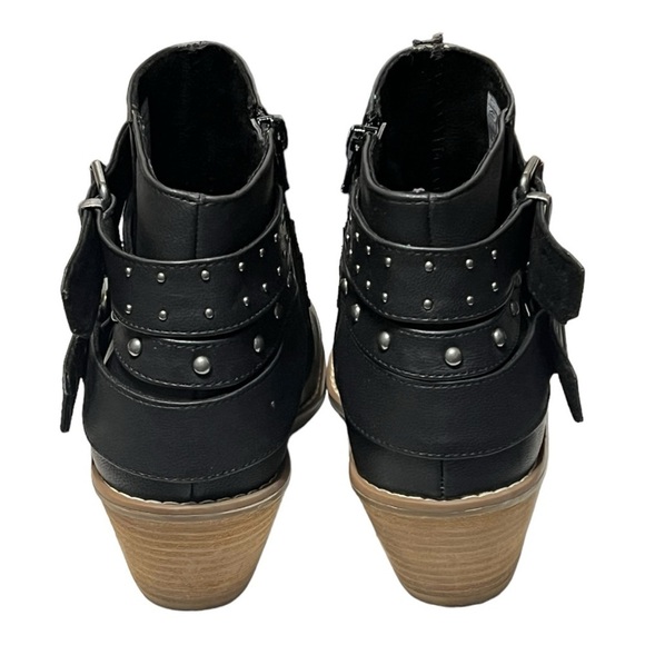 Rocket Dog Black Faux Leather Studded Buckle Zip 2.5”Heel Ankle Moto Boots 9 - Picture 6 of 9